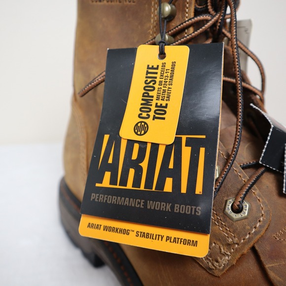 Ariat WorkHog 8" Composite Toe Work Boots Brown Leather Mens 10D - Picture 13 of 16